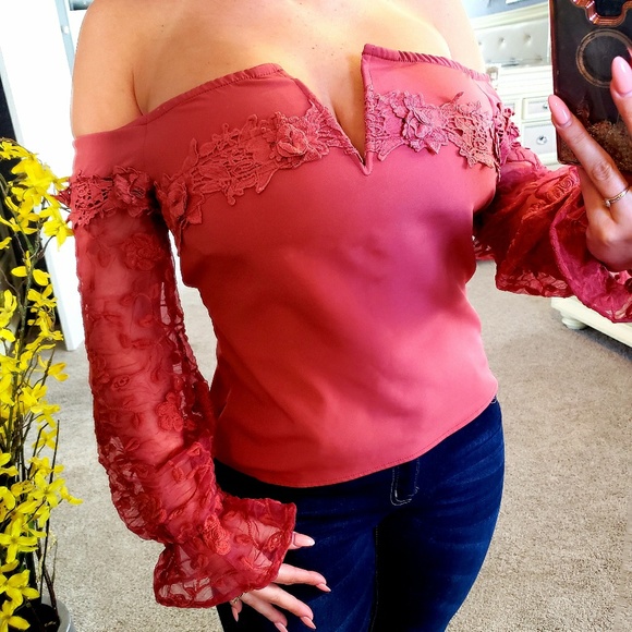 Tops - 😻😻 S/M/L GORGEOUS MAUVE V-WIRE FLORAL APPLIQUE